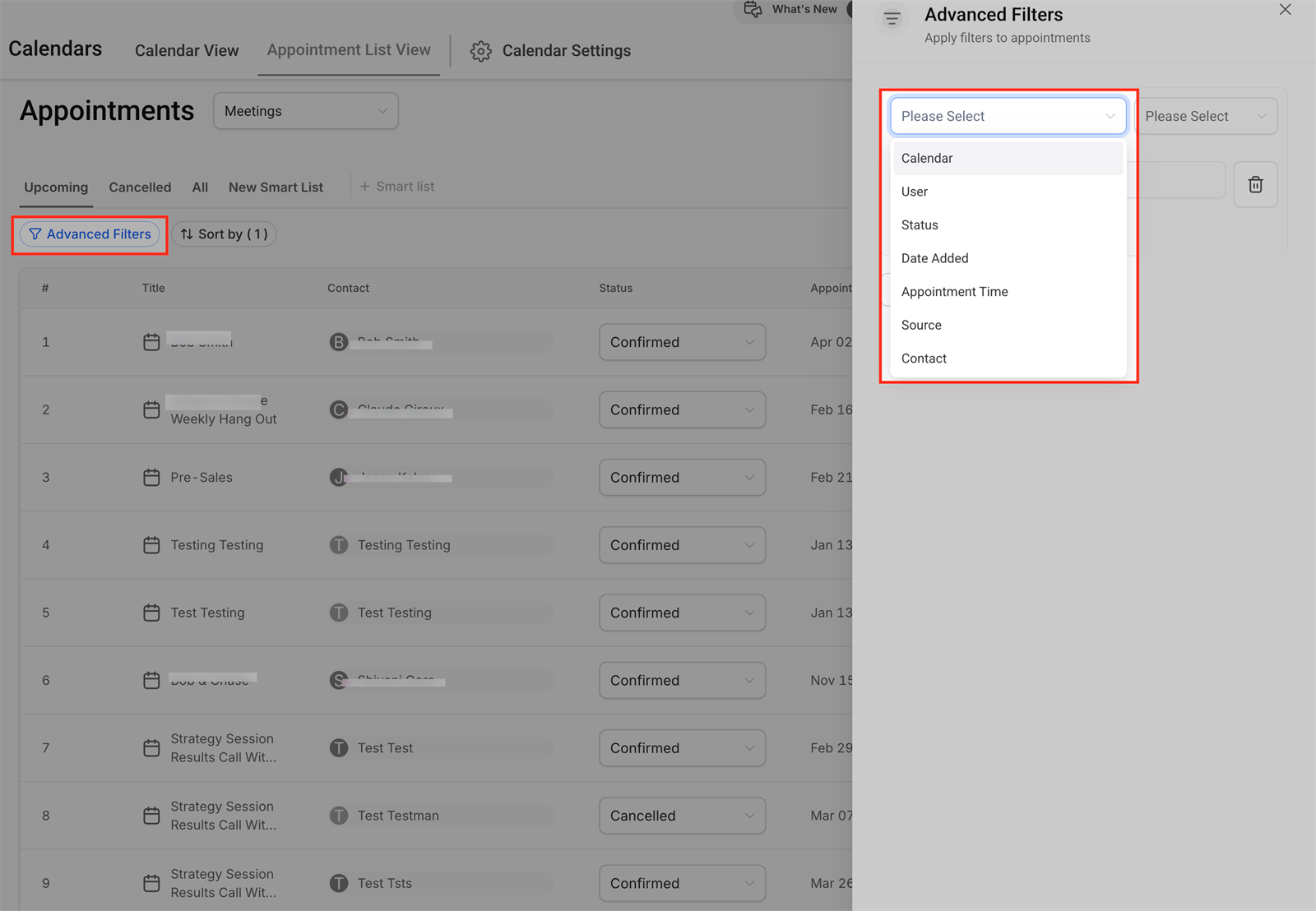 Advanced Filters instellen voor afspraken