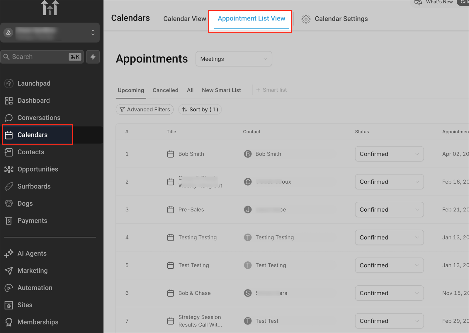 Appointment List View openen vanuit Calendars