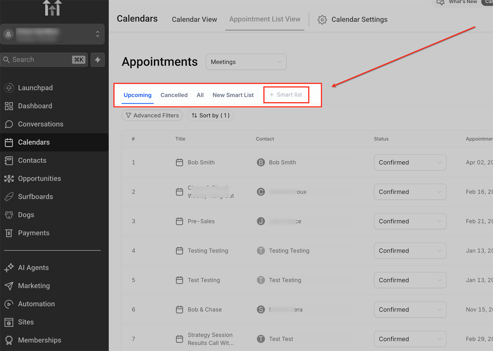 Smart List maken in Appointment List View