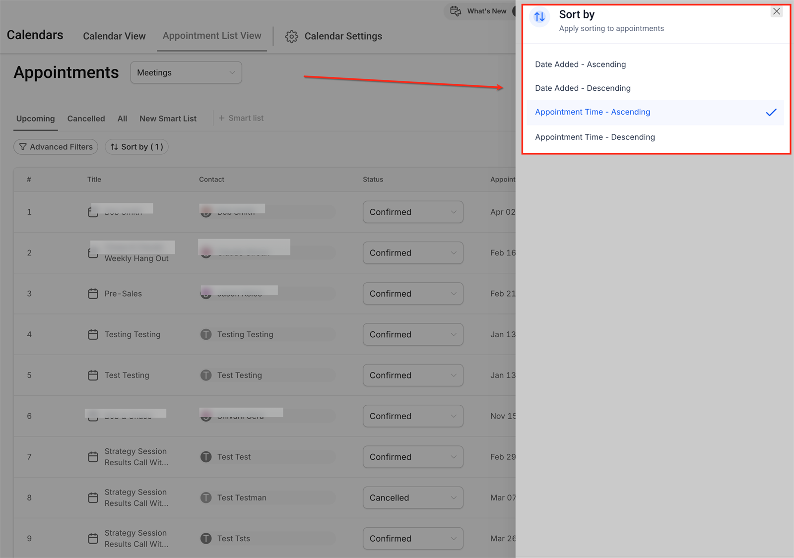 Afspraken sorteren in Appointment List View