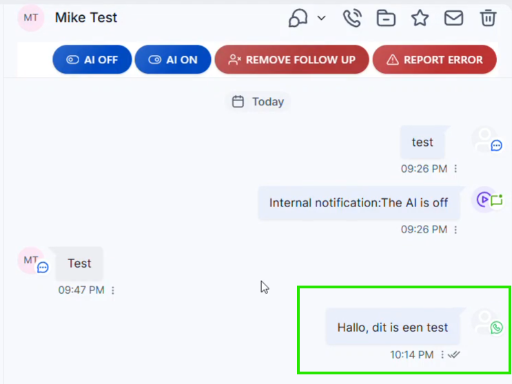 Gesprek in Conversations met verzonden WhatsApp-template in de tijdlijn