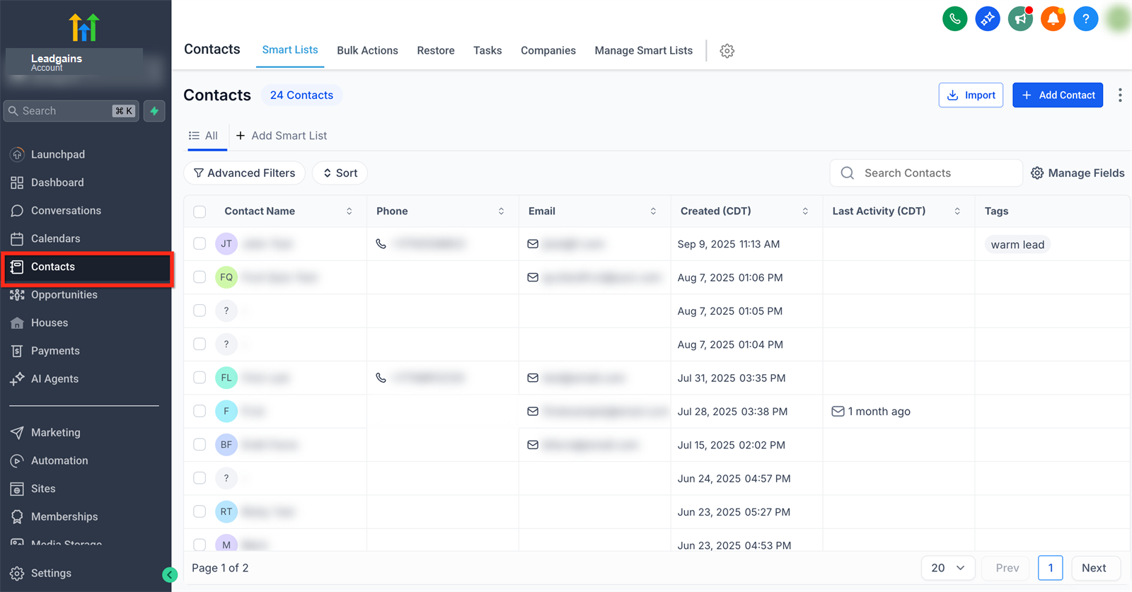 Contact selecteren via de checkbox in Contacts