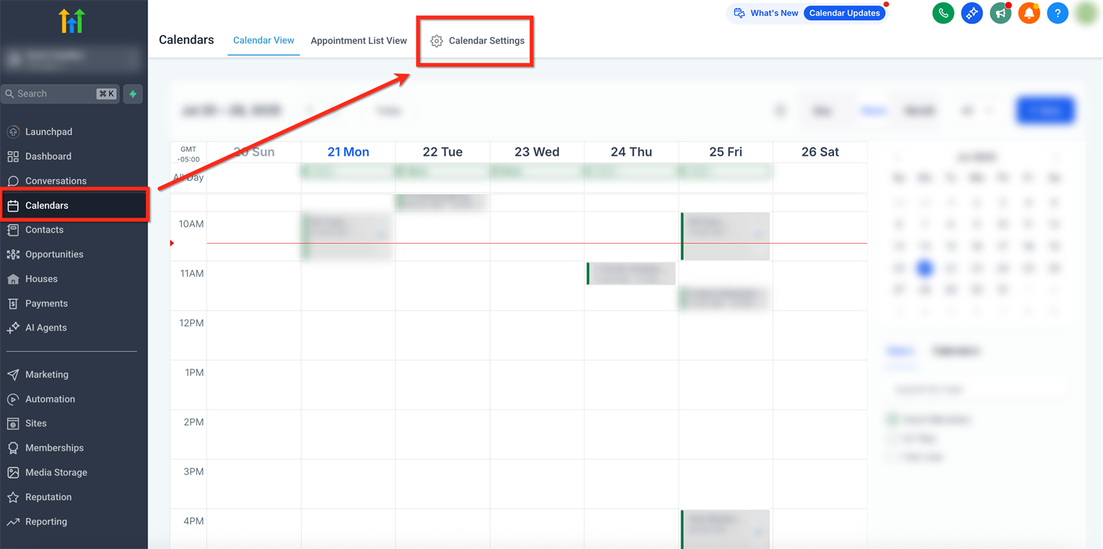 Calendars openen en Calendar Settings selecteren
