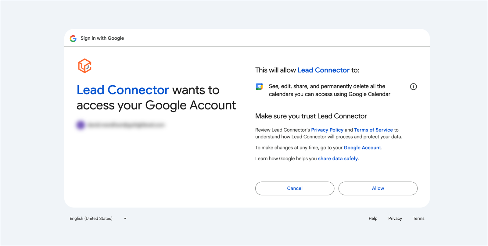 Google machtigingen accepteren voor calendar sync