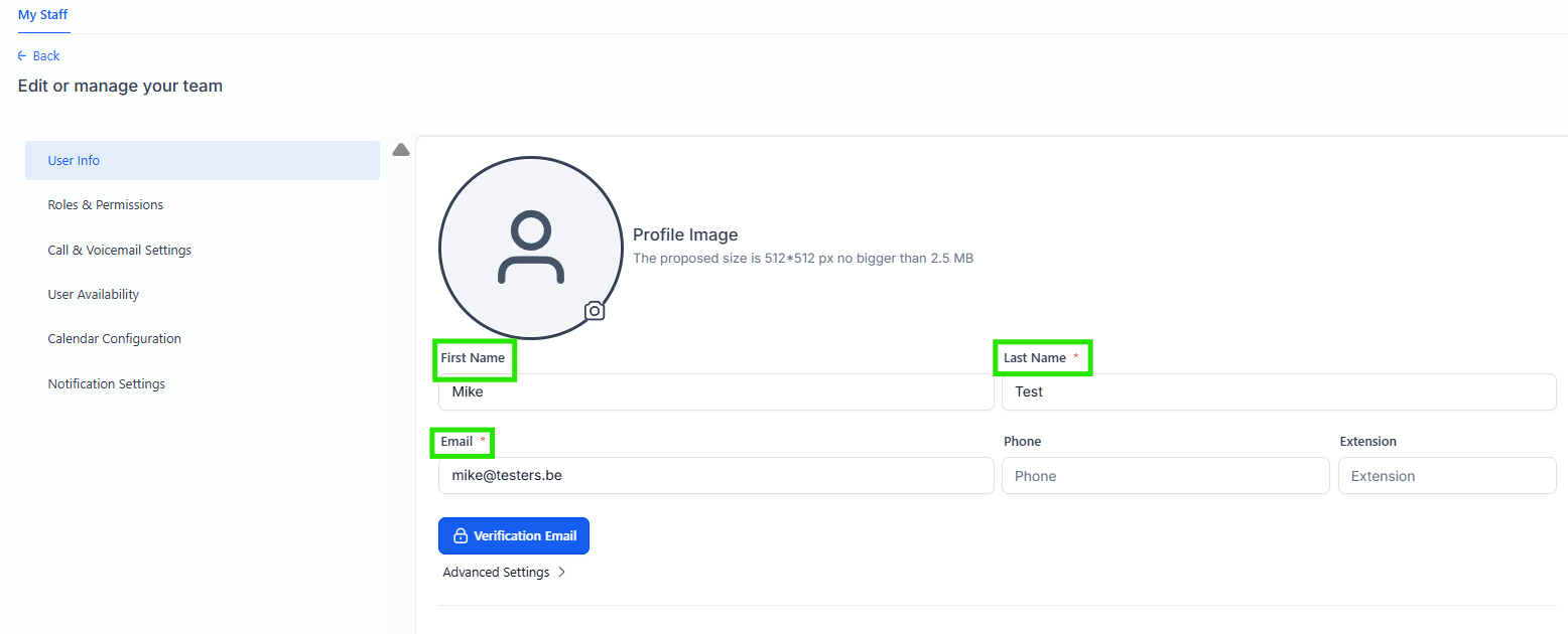 Roles and Permissions scherm met User Role en knop Copy Permissions