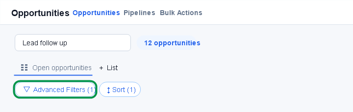 Advanced Filters knop in het Opportunities overzicht