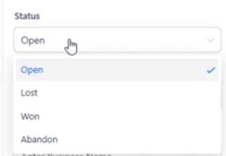 Statuskeuze met Open Lost Won en Abandon